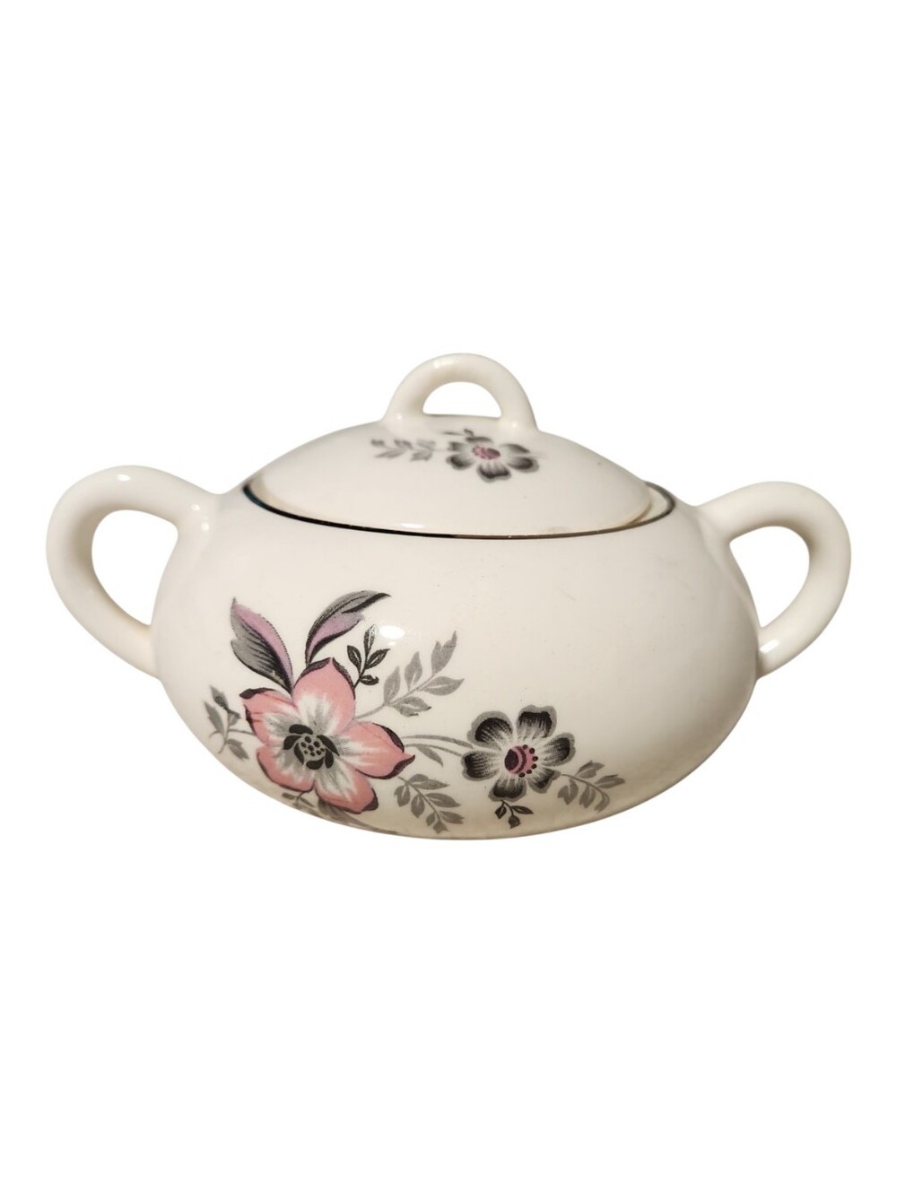 Vintage Royal Monarch Queen Anne Sugar Bowl With Lid Pink Floral Platinum Trim